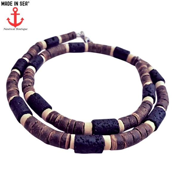 NEW Boho Surf Beach Natural Coconut Wood Bead Necklace, Adjustable 22” - Picture 2 of 4